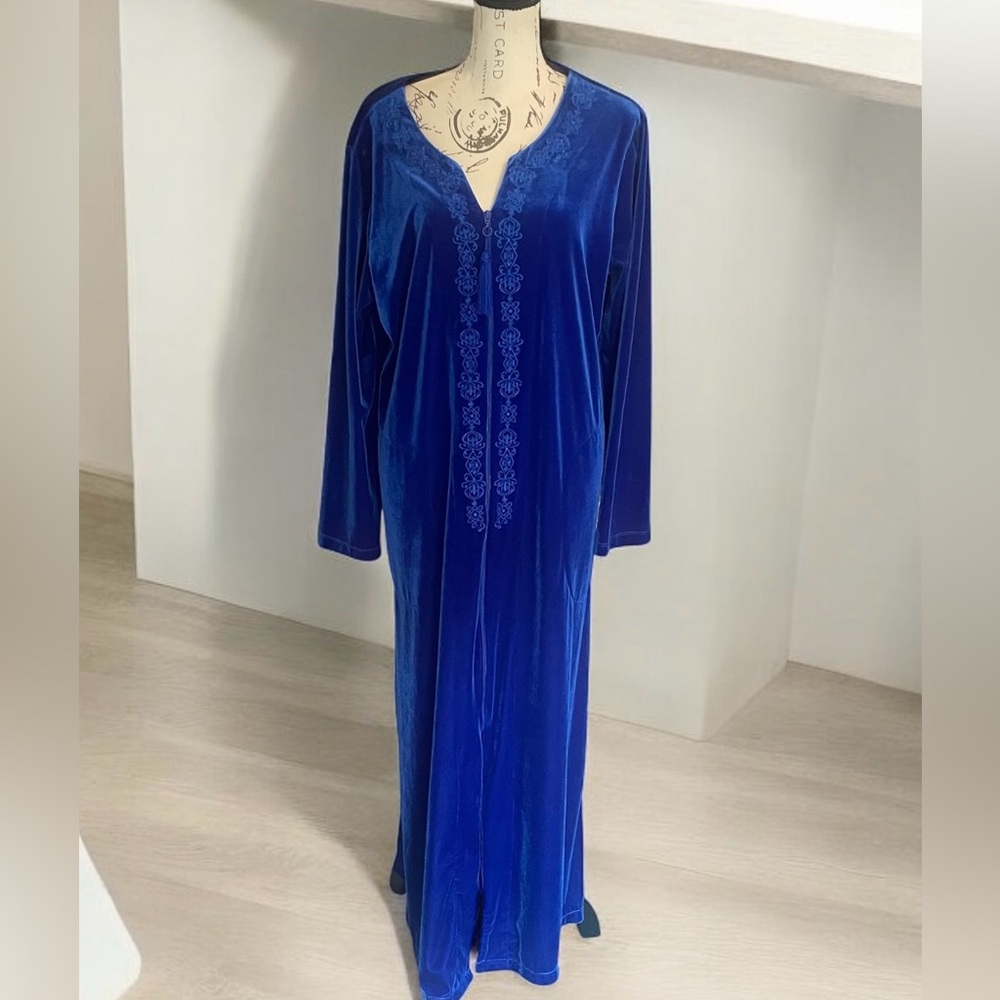 NOTTIBIANCH FULL ZIP SMOKING ROBE Women’s SZ Large Royal Blue NWOT